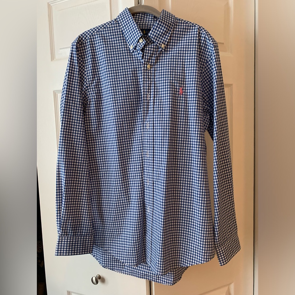 Ralph Lauren Classic Fit Mens Gingham Oxford Shirt, Medium, Like New